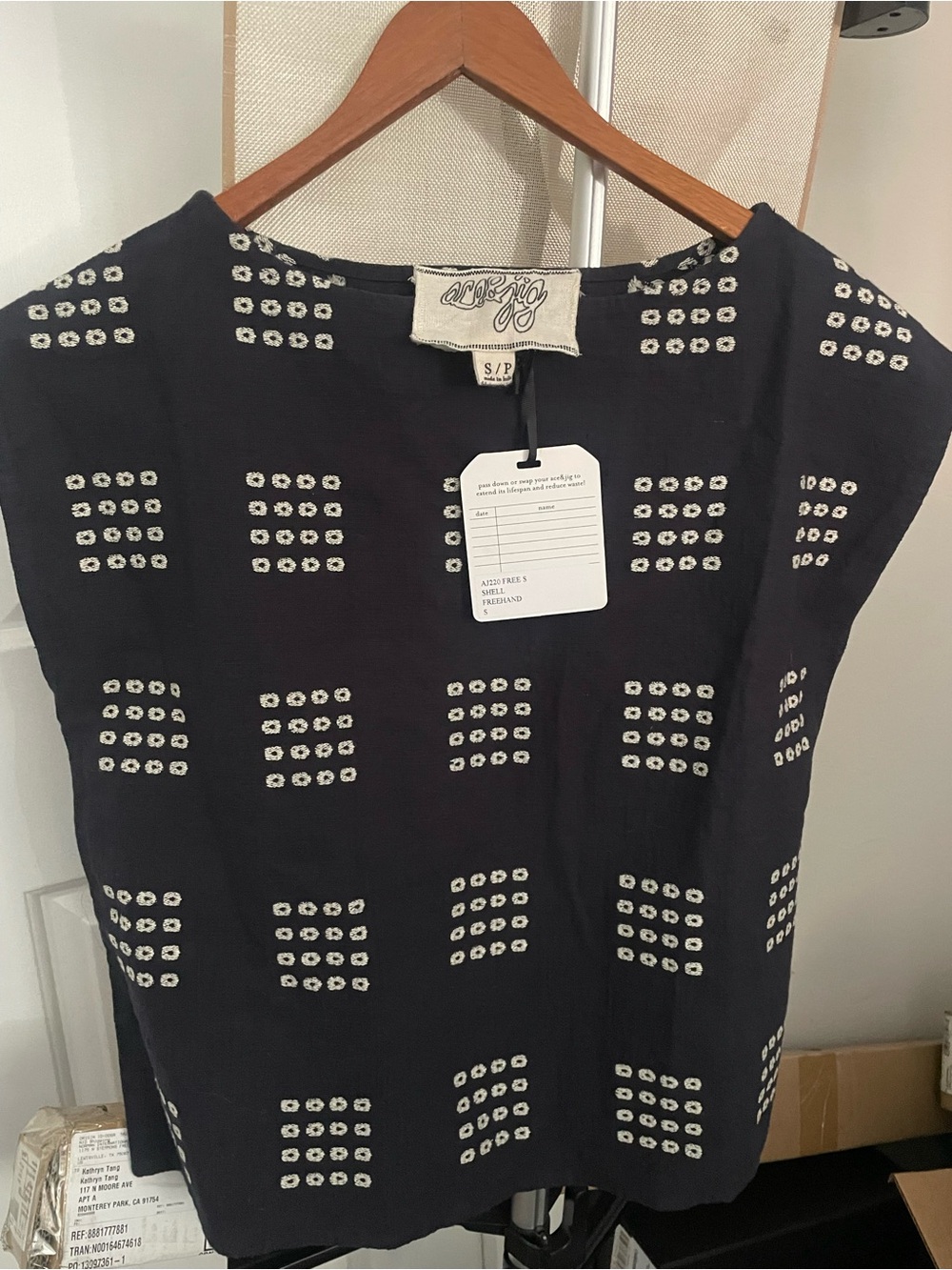 Ace & Jig Freehand Deepest Indigo Boxy Top with Cream Geometric Dots